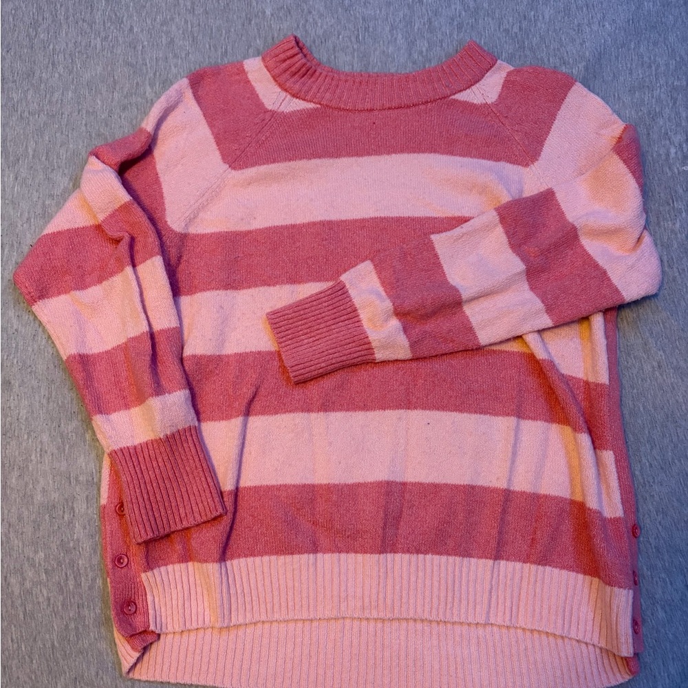 Time and Tru Pink Striped Crew Neck Sweater